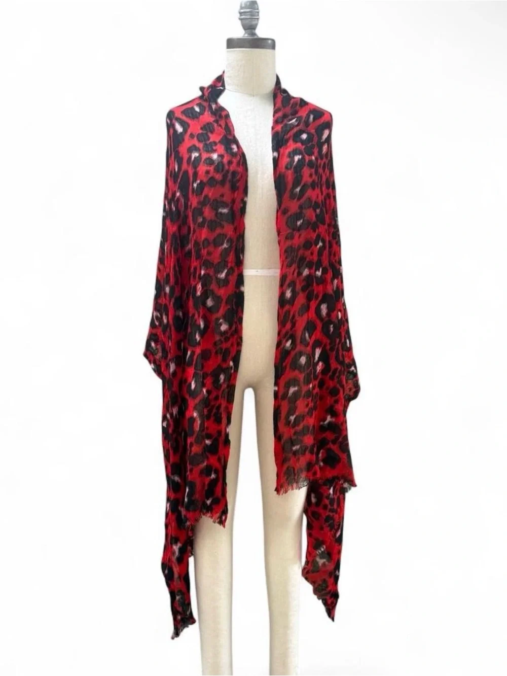 Red Leopard Print Women's Shawl Scarf - Bold Animal Pattern 100% wool XLONG
